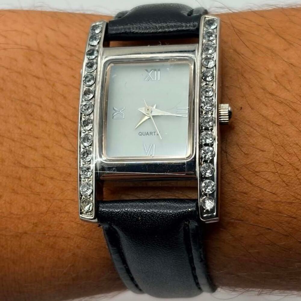 Silver & Black Crystal Watch